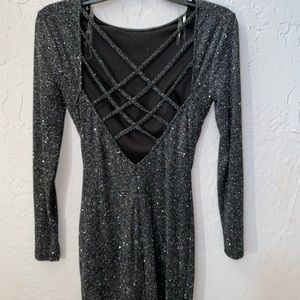 Mid length long sleeve mini sparkle black dress